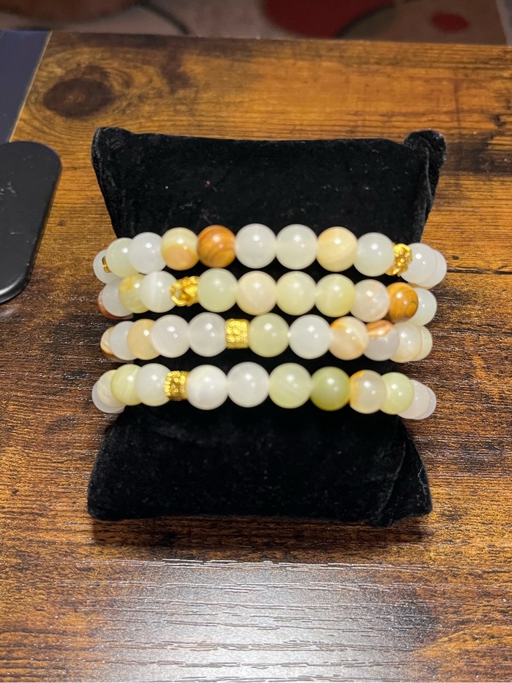 Natural Peach Aventurine 4-Bracelet Stack w/ Gold Accents